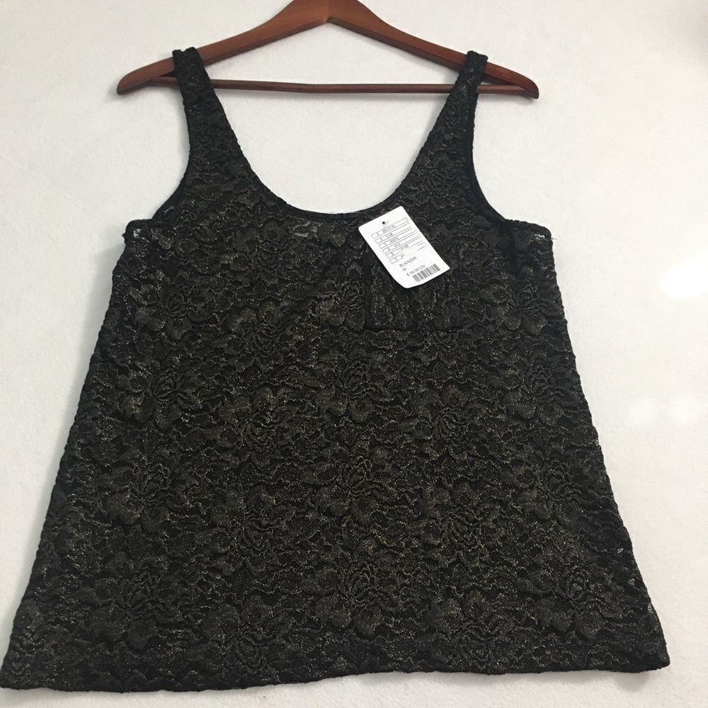 Urban Outfitters Black Gold Lace  Tank T…